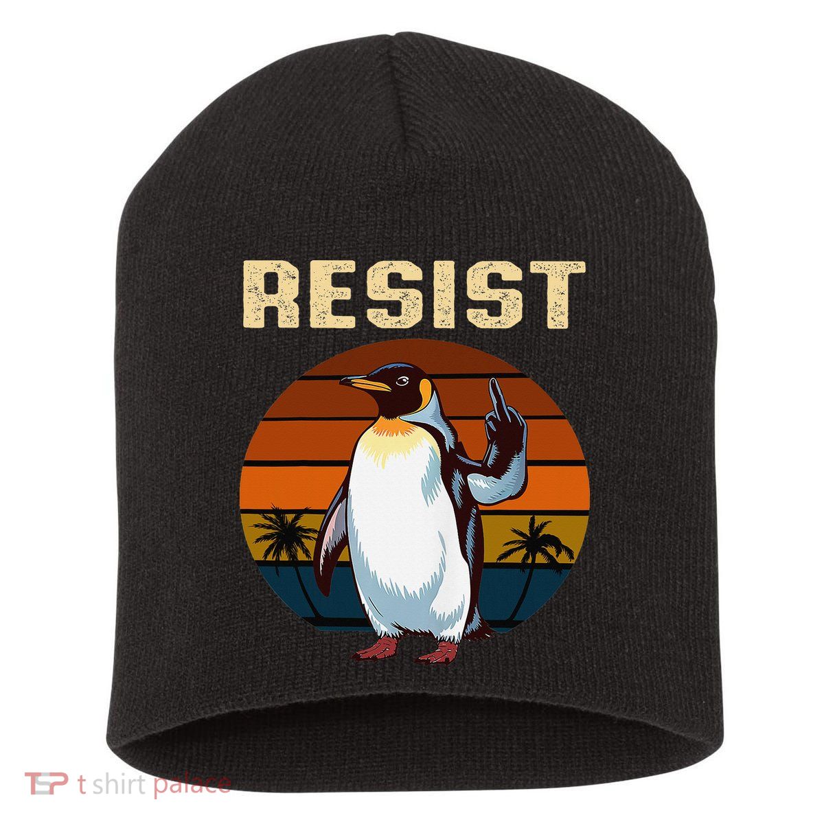 Penguin Flippers Up Resist Funny Penguins Against Trump Short Acrylic Beanie