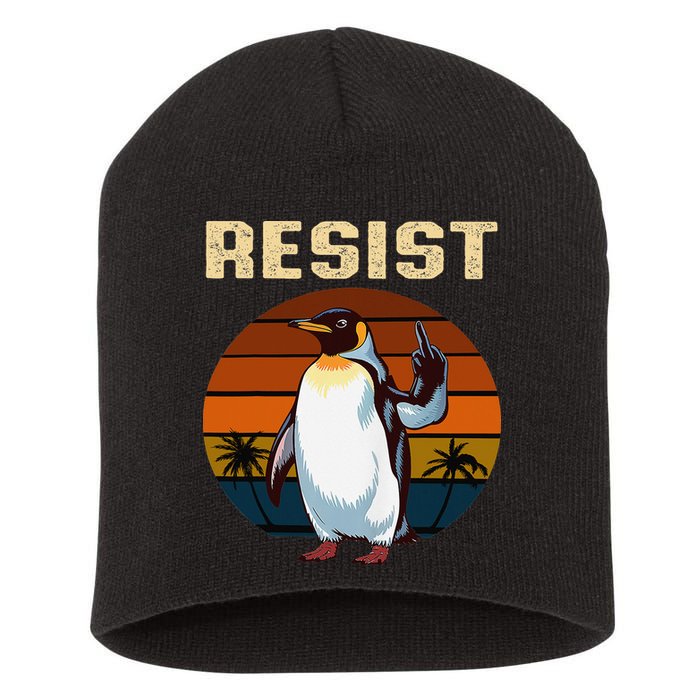 Penguin Flippers Up Resist Funny Penguins Against Trump Short Acrylic Beanie