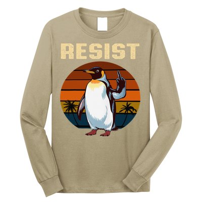 Penguin Flippers Up Resist Funny Penguins Against Trump Long Sleeve Shirt
