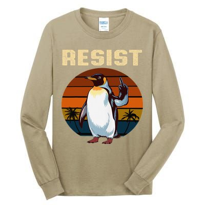Penguin Flippers Up Resist Funny Penguins Against Trump Tall Long Sleeve T-Shirt