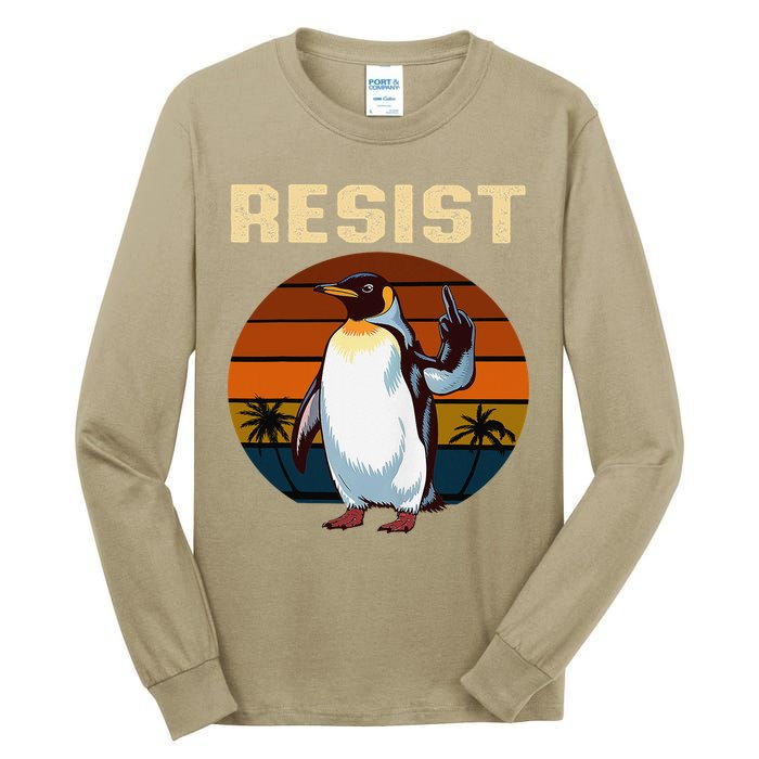 Penguin Flippers Up Resist Funny Penguins Against Trump Tall Long Sleeve T-Shirt