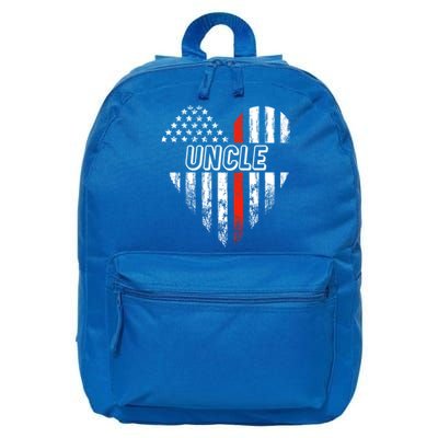 Proud Firefighter Uncle American Flag Heart Gift 16 in Basic Backpack