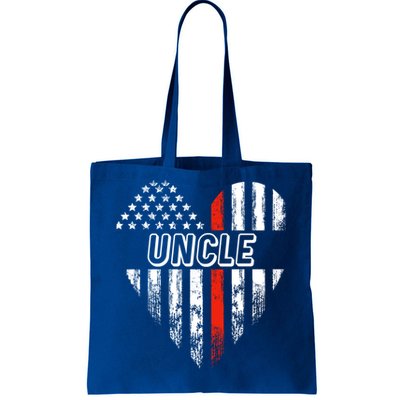 Proud Firefighter Uncle American Flag Heart Gift Tote Bag