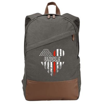 Proud Firefighter Uncle American Flag Heart Gift Cotton Canvas Backpack