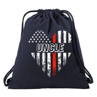 Proud Firefighter Uncle American Flag Heart Gift Drawstring Bag