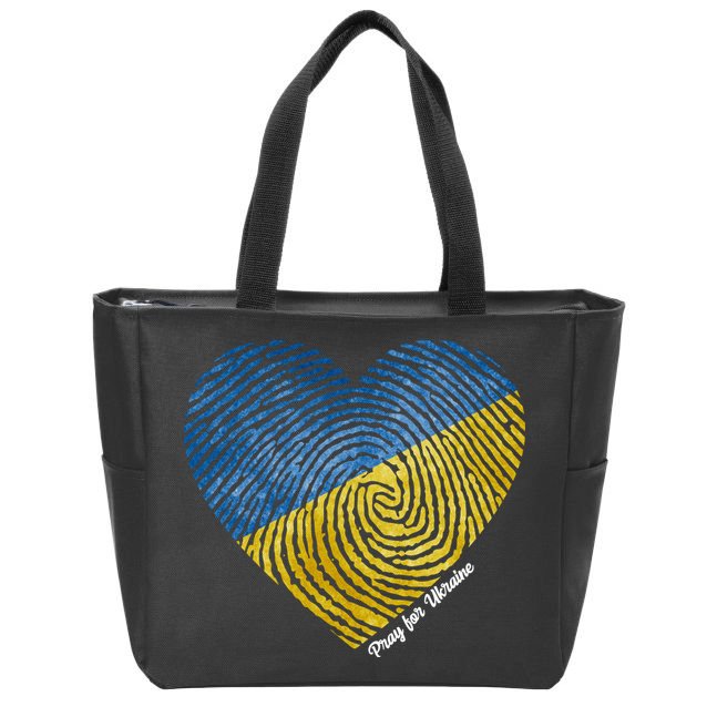 Pray For Ukraine Heart Zip Tote Bag