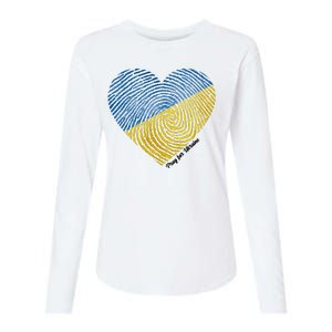 Pray For Ukraine Heart Womens Cotton Relaxed Long Sleeve T-Shirt