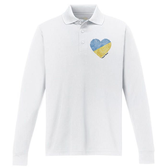 Pray For Ukraine Heart Performance Long Sleeve Polo