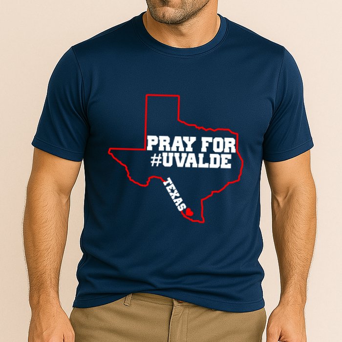 Pray For Uvalde Texas Strong Map Cooling Performance Crew T-Shirt