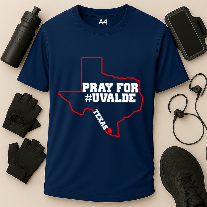 Pray For Uvalde Texas Strong Map Cooling Performance Crew T-Shirt