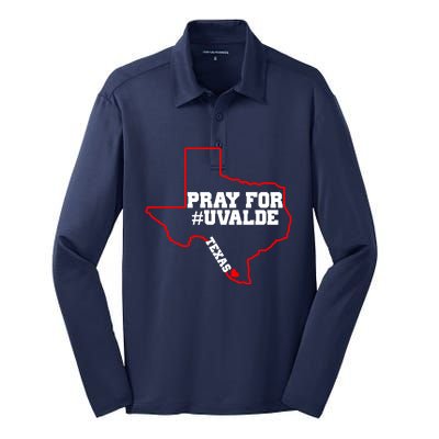 Pray For Uvalde Texas Strong Map Silk Touch Performance Long Sleeve Polo