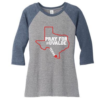 Pray For Uvalde Texas Strong Map Women's Tri-Blend 3/4-Sleeve Raglan Shirt