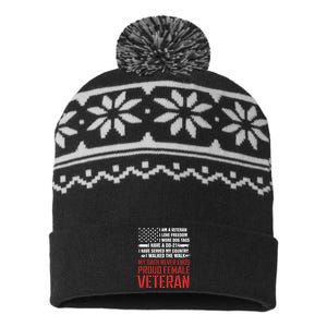 Proud Female Veteran USA-Made Snowflake Beanie