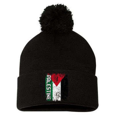 Palestine Flag | Vintage Big Palestine Flag Pom Pom 12in Knit Beanie