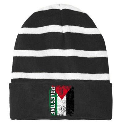 Palestine Flag | Vintage Big Palestine Flag Striped Beanie with Solid Band