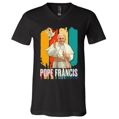 Pope Francis Vatican Catholic Saint .Png V-Neck T-Shirt