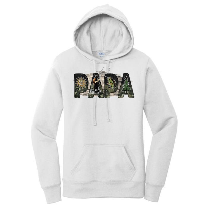 Papa Fishing Veteran Funny Flag USA Father's Day Vintage Women's Pullover Hoodie