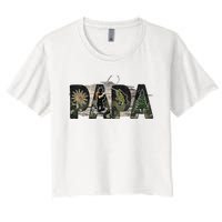 Papa Fishing Veteran Funny Flag USA Father's Day Vintage Women's Crop Top Tee