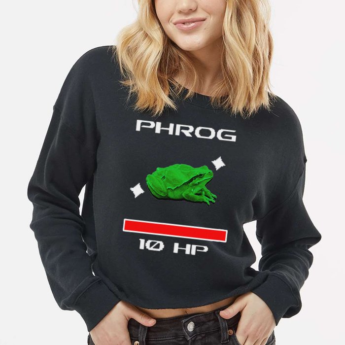 Phrog Frog Videogame Funny Meme Game Cropped Pullover Crew