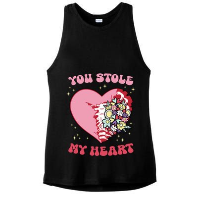 Pink Floral Valentine You Stole My Heart Matching Couple Ladies PosiCharge Tri-Blend Wicking Tank