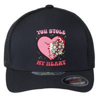 Pink Floral Valentine You Stole My Heart Matching Couple Flexfit Unipanel Trucker Cap
