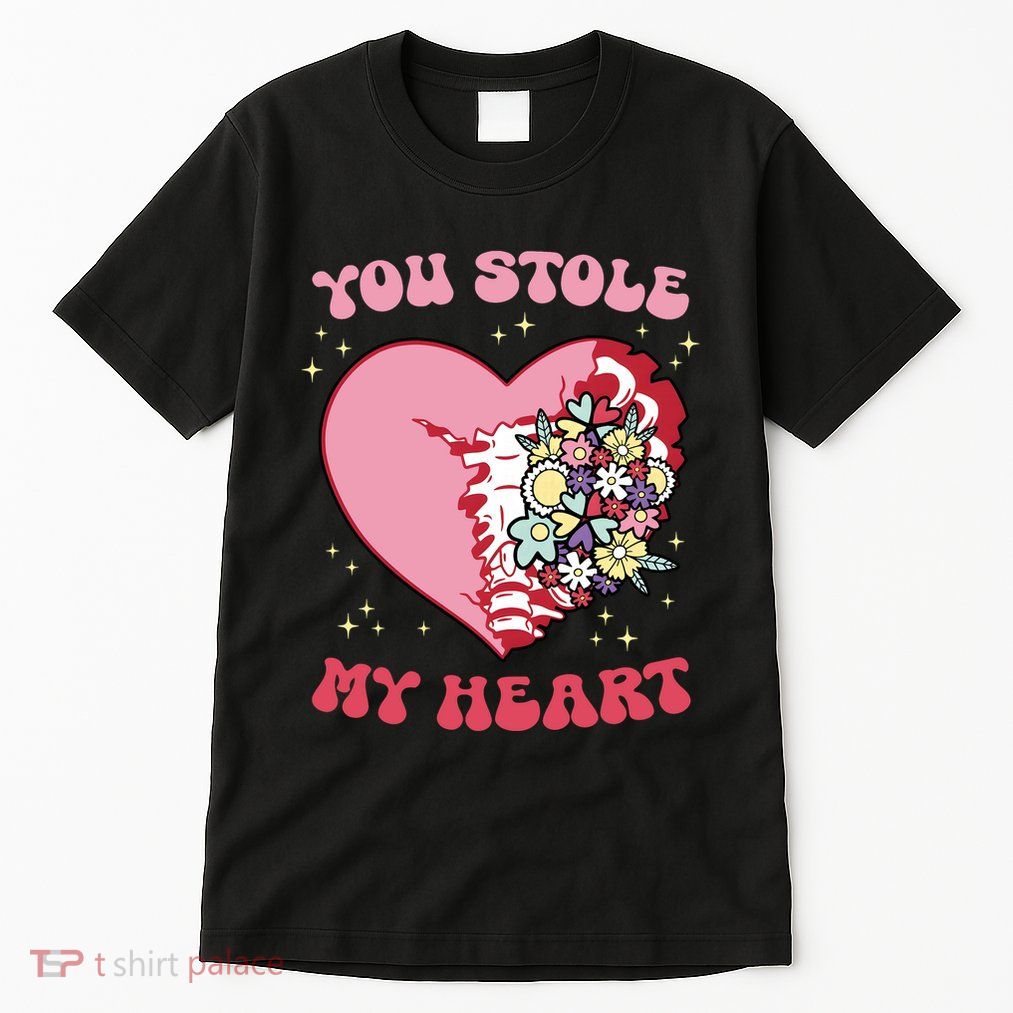 Pink Floral Valentine You Stole My Heart Matching Couple Tall T-Shirt