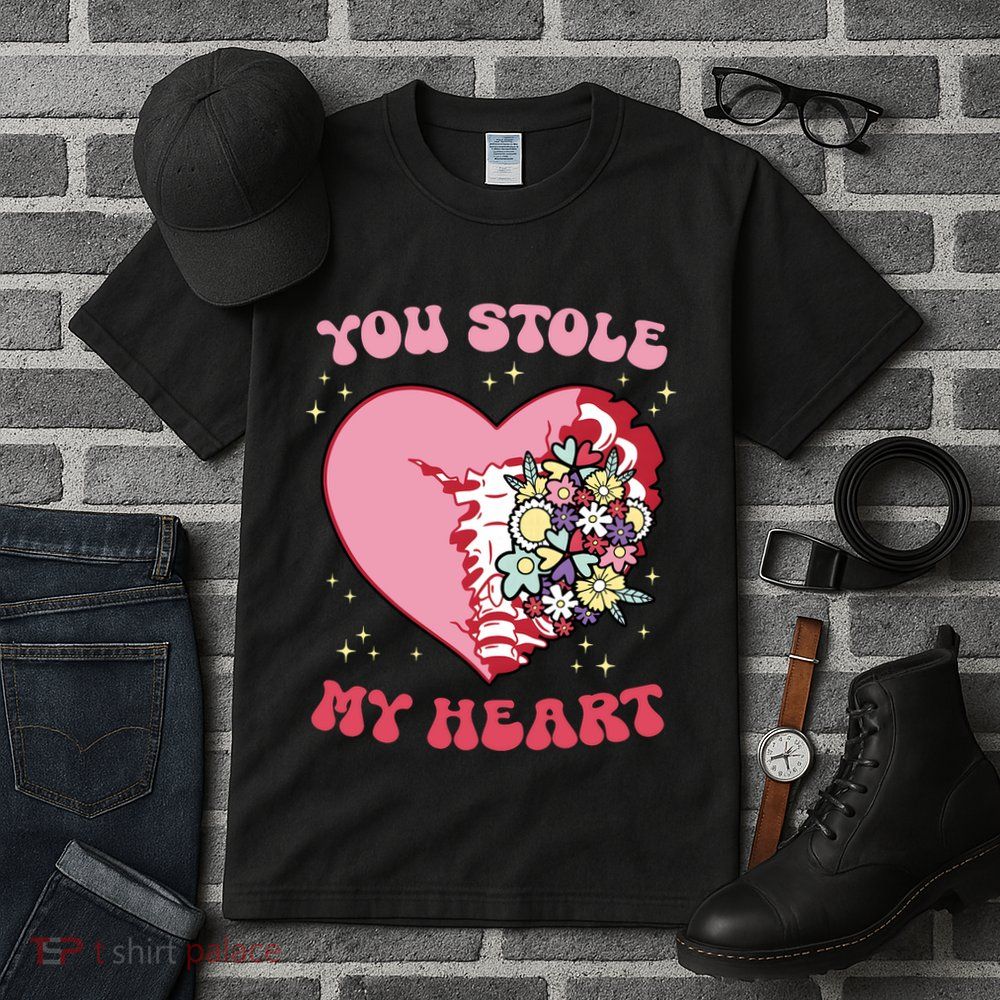 Pink Floral Valentine You Stole My Heart Matching Couple Tall T-Shirt