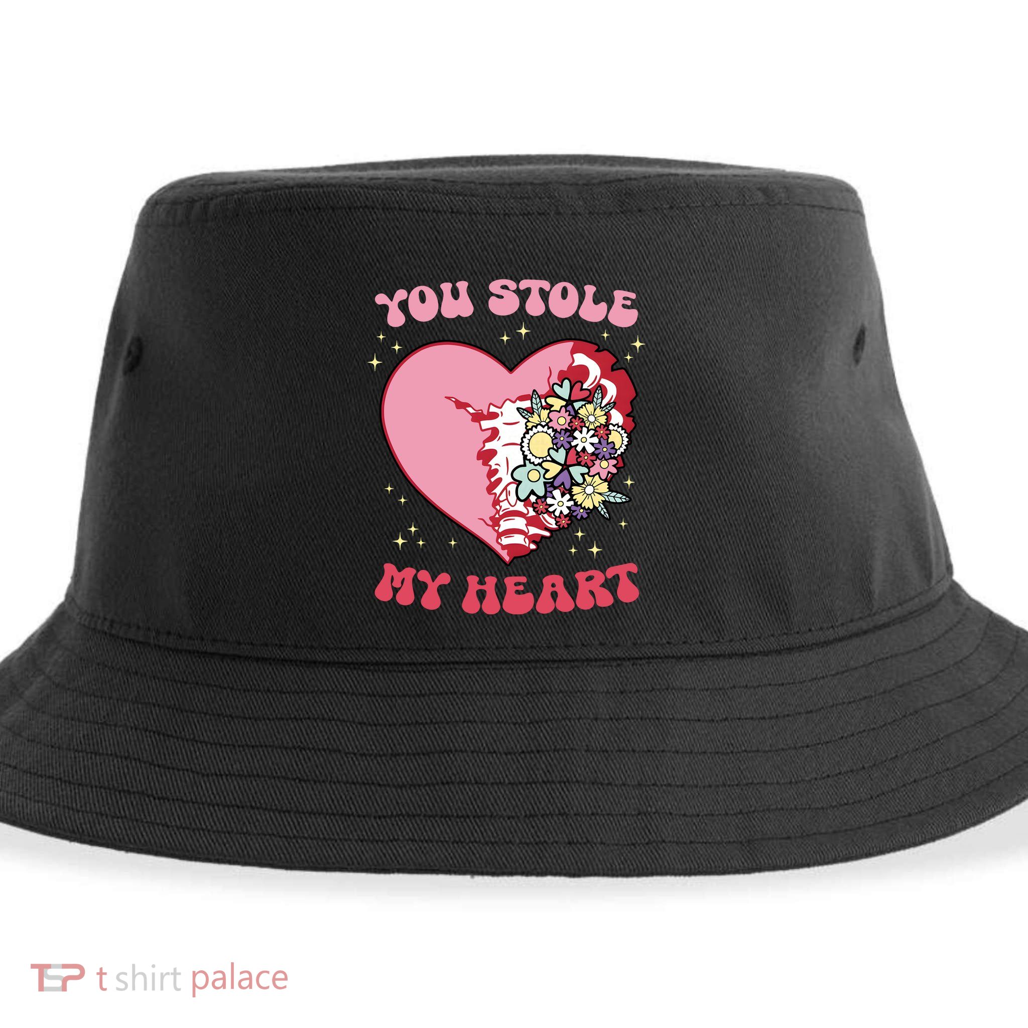 Pink Floral Valentine You Stole My Heart Matching Couple Sustainable Bucket Hat