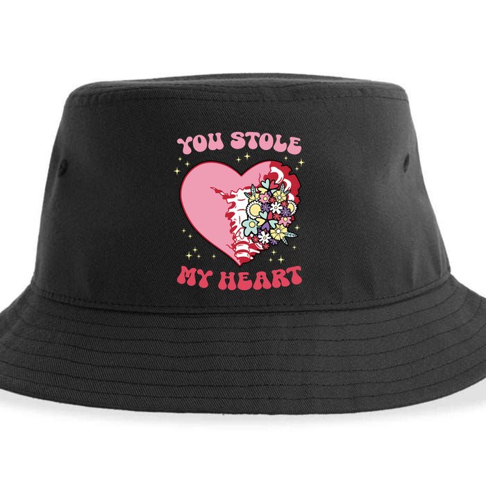 Pink Floral Valentine You Stole My Heart Matching Couple Sustainable Bucket Hat