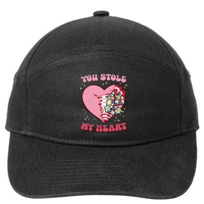 Pink Floral Valentine You Stole My Heart Matching Couple 7-Panel Snapback Hat