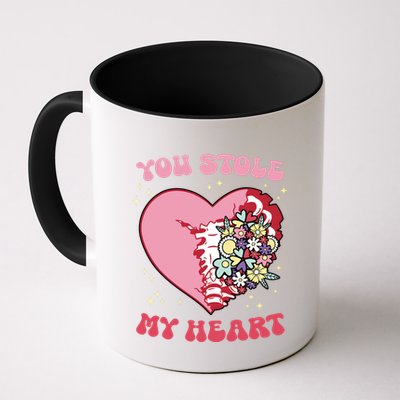Pink Floral Valentine You Stole My Heart Matching Couple Mug
