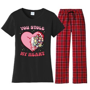 Pink Floral Valentine You Stole My Heart Matching Couple Women's Flannel Pajama Set