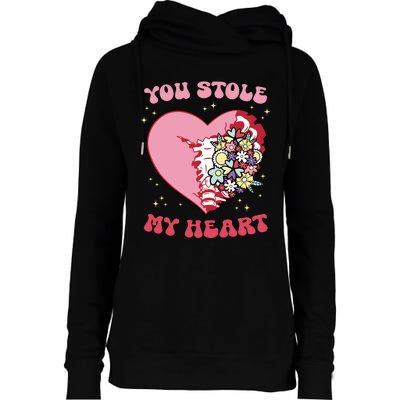 Pink Floral Valentine You Stole My Heart Matching Couple Womens Funnel Neck Pullover Hood