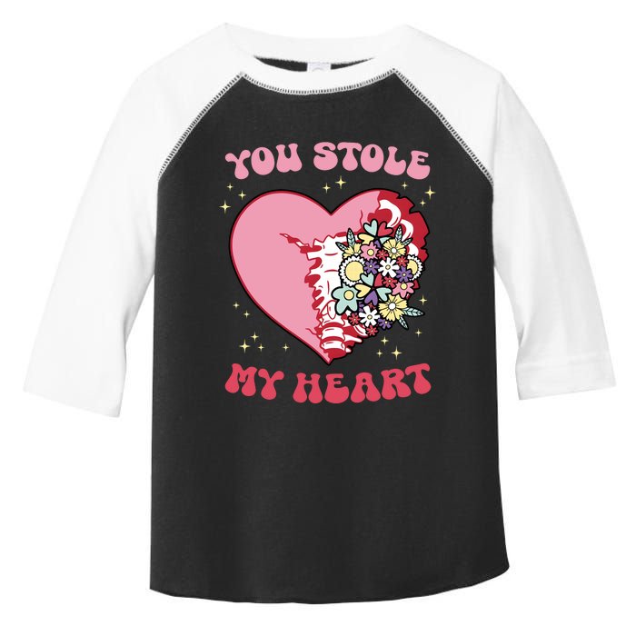 Pink Floral Valentine You Stole My Heart Matching Couple Toddler Fine Jersey T-Shirt