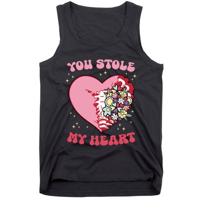 Pink Floral Valentine You Stole My Heart Matching Couple Tank Top