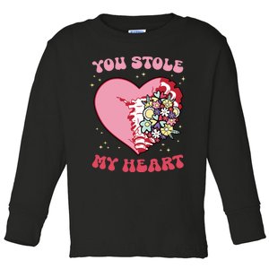 Pink Floral Valentine You Stole My Heart Matching Couple Toddler Long Sleeve Shirt