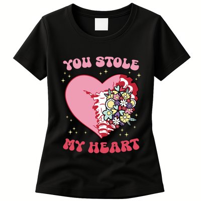 Pink Floral Valentine You Stole My Heart Matching Couple Womens T-Shirt