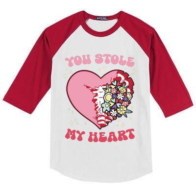 Pink Floral Valentine You Stole My Heart Matching Couple Kids Colorblock Raglan Jersey