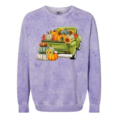 Pumpkin Fall Vintage Truck Colorblast Crewneck Sweatshirt