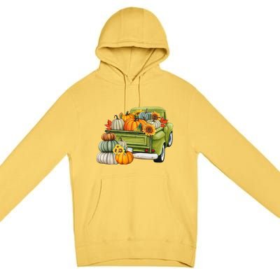 Pumpkin Fall Vintage Truck Premium Pullover Hoodie