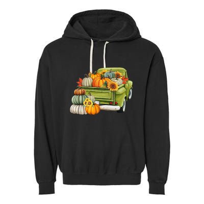 Pumpkin Fall Vintage Truck Garment-Dyed Fleece Hoodie