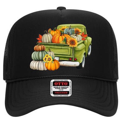 Pumpkin Fall Vintage Truck High Crown Mesh Back Trucker Hat