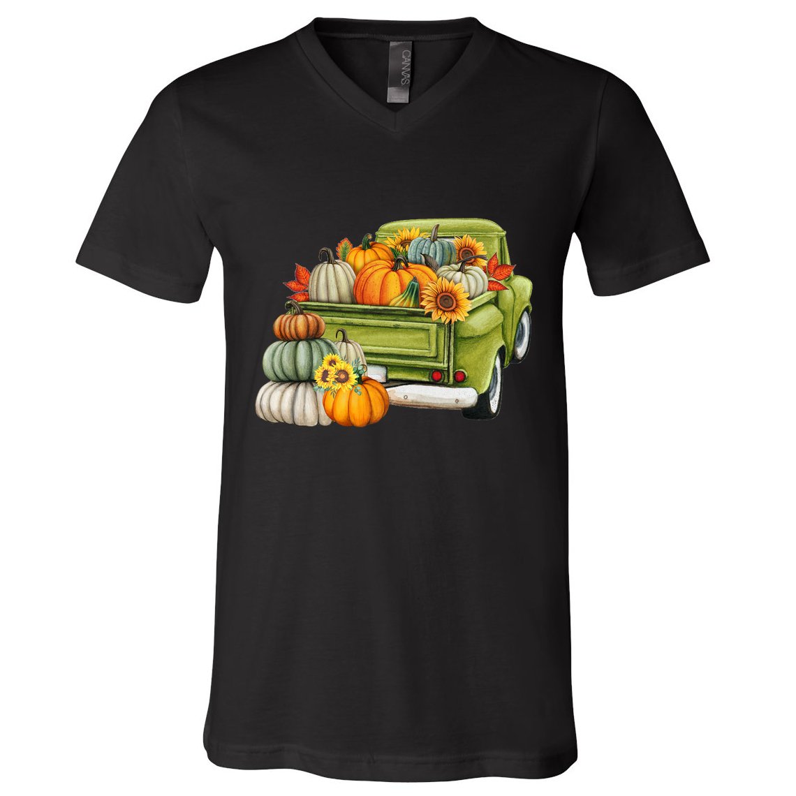 Pumpkin Fall Vintage Truck V-Neck T-Shirt