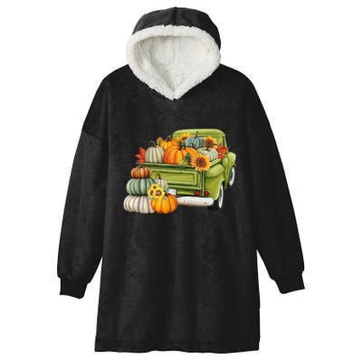 Pumpkin Fall Vintage Truck Hooded Wearable Blanket