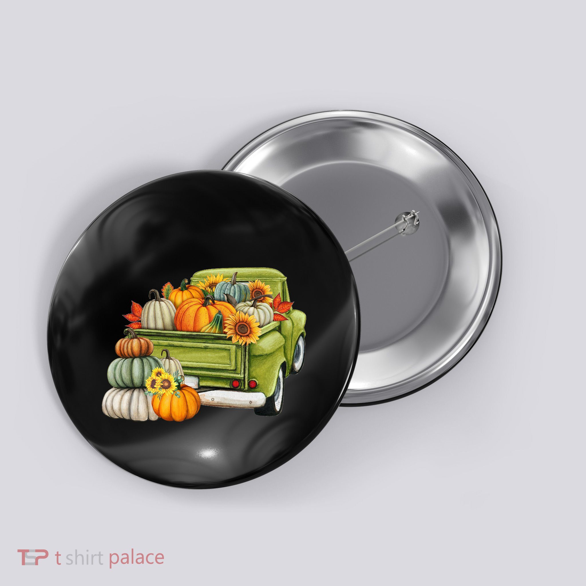 Pumpkin Fall Vintage Truck Button