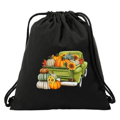 Pumpkin Fall Vintage Truck Drawstring Bag