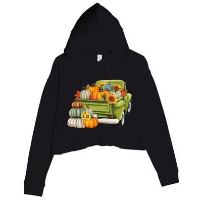 Pumpkin Fall Vintage Truck Crop Fleece Hoodie