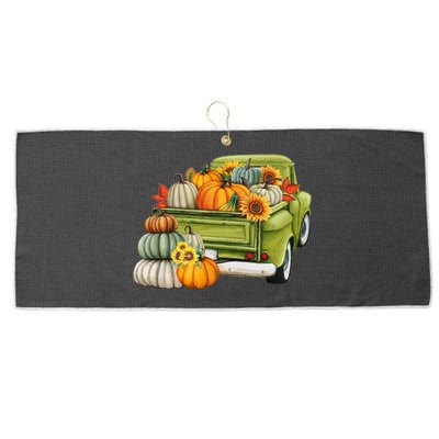 Pumpkin Fall Vintage Truck Large Microfiber Waffle Golf Towel