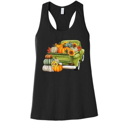 Pumpkin Fall Vintage Truck Women's Racerback Tank