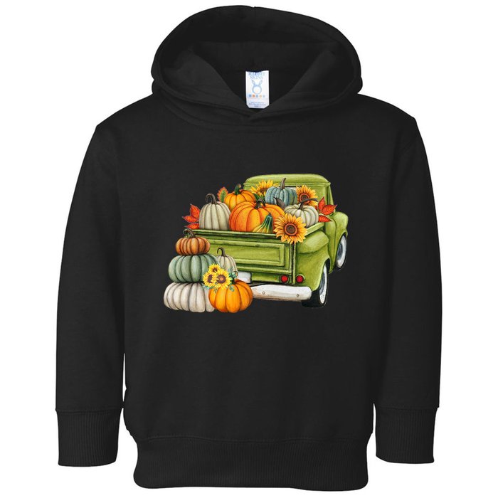 Pumpkin Fall Vintage Truck Toddler Hoodie